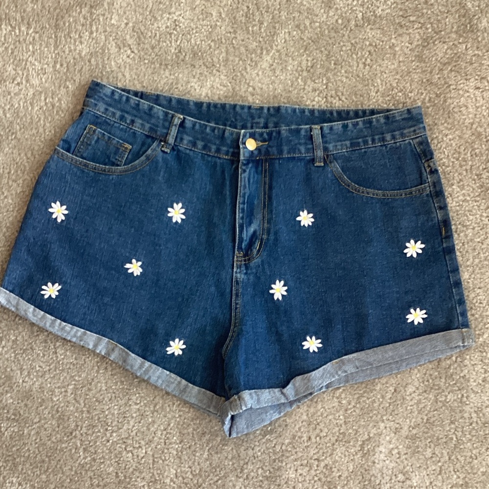 SHEIN Denim Shorts with Floral Embroidery, 1 - XL